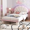Polsterbett 90x200 cm mit LED-Beleuchtung aus Samt in Beige+Rosa – Kinderbett mit Lattenrost Bild 2