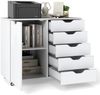 Rollcontainer mit 5 Schubladen & Tür & Arbeitsplatte & Rollen Mobiler Aktenschrank Weiß Bild 2