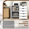 Rollcontainer mit 5 Schubladen & Tür & Arbeitsplatte & Rollen Mobiler Aktenschrank Weiß Bild 4