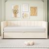 Merax Polsterbett Ausziehbares Schlafsofa 90/180*200 cm mit Lattenrosten, Multifunktionsbett Samtstoff Beige Bild 4