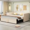 Merax Polsterbett Ausziehbares Schlafsofa 90/180*200 cm mit Lattenrosten, Multifunktionsbett Samtstoff Beige Bild 3