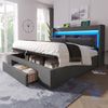 Polsterbett, Leinen mit LED, Stauraum & USB-Anschluss, 160x200 cm, Grau, mit Matratze Bild 2