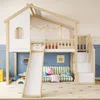 Hochbett mit Rutsche und Lattenrost, 90x200 cm, Kinderbett mit Rausfallschutz und Treppe, Spielbett, Kiefer Bild 2