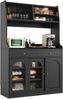Hochschrank mit LED, Glastüren & 2 Schubladen, 120x40x180 cm, Schwarz Bild 4