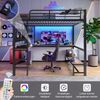 Merax Hochbett, Kinderbett, Etagenbett 140 x 200cm, mit Schreibtisch, Trittleiter, mit usb+type-c Steckdose, mit LED Leiste, ohne Matratze, schwarz Bild 2