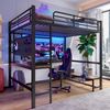 Merax Hochbett, Kinderbett, Etagenbett 140 x 200cm, mit Schreibtisch, Trittleiter, mit usb+type-c Steckdose, mit LED Leiste, ohne Matratze, schwarz Bild 3