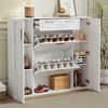 Moderner Schuhschrank 120x24x107 cm, Weiß, goldene Griffe, verstellbare Regale & Schubladen Bild 4