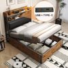 Bettrahmen 90 x 200 mit hydraulischem Hubmechanismus, USB, gepolstertem Kopfteil, Retro-Holz- und Metalldesign, versteckte Stauraumschicht Einzelbett Moderne Schlafzimmermöbel Schwarz Bild 5