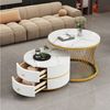 REDOM Couchtisch Runde Nestform, MDF-Material in Marmoroptik (Sofatisch, Wohnzimmertisch, 2-St, bis 30 kg belastbar), mit 2 Schubladen Bild 2