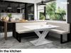 MEBLINI Eckbank für Esszimmer mit ausziehbarem Tisch - Küchenbank - Essecke - Sitzecke Küche - PETER - U-Beine 142x196x87cm Rechts - Beige Samt/B Schwarz Hochgl. Bild 2