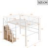 Hochbett 140x200 cm, Metalllrahmen mit hohem Rausfallschutz, integrierter Aufbewahrung mit Trockenstange und Treppe mit Maschengitter,Weiß Bild 2