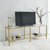 Dmora Fernsehschrank Donata, Ständer für Wohnzimmerfernseher, Niedriges Wohnzimmer-Sideboard, TV-Ständerbasis, 130x40h45 cm, Gold Bild 2