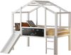 Hochbett 90×200 cm im Hausdesign mit Rausfallschutz, Rutsche und Tafel, Weiß Bild 5