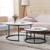 2er-Set runde Couchtische, moderner Wohnzimmertisch & Sofatisch mit Nestfunktion, Beistelltische Ø80 cm und Ø60 cm, stapelbar và dekorativ für Wohnzimmer, 45cmx80cmx80cm, Weiß+Gold Bild 2