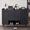 Merax Schuhschrank, Schuhregal mit 2 Schubladen und 4 Türen, Metallfüße, Maße: B130/W37/H100, schwarz Bild 3