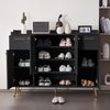 Merax Schuhschrank, Schuhregal mit 2 Schubladen und 4 Türen, Metallfüße, Maße: B130/W37/H100, schwarz Bild 2