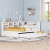 Massivholz Doppelbett 140×200 mit Ausziehbett 90×190, USB-Ladestation & Stauraum, multifunktionales Schlafsofa,Weiß Bild 3