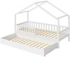 Bellabino 'Vils' Hausbett 90x200 cm mit Gästebett 90x190 cm, weiß, Kiefer Massivholz, Montessori Kinderbett mit Ausziehbett, inkl. Rausfallschutz und Lattenrost Bild 2