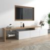 TV-Lowboard, MDF/Glas mit LED-Lichtstreifen & Glasböden, 197,5x39x42 cm, Natur/Weiß Bild 5