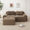 Flieks 2-Sitzer Sofa, Modular L-Form Schlafsofa, Tiefsofa Loveseat mit Ottoman & 2 Kissen, Cord, Braun Bild 2