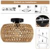 Rosnek Deckenleuchte Rattan Deckenleuchte Flush Mount mit LED, Lighting & Eye-Caring, Halogen, Für Schlafzimmer, Küche, Flur – Boho Natur Stil Bild 3