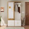 Garderobenset aus Spanplatte mit Spiegel, Schuhbank & ausziehbarer Kleiderstange, 100x38x180 cm, Weiß/Holzfarben Bild 4