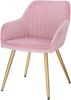Lestarain 1 Stück Esszimmerstuhl, Küchenstuhl Wohnzimmerstuhl Sitzfläche aus Samt Polsterstuhl mit Armlehne Metallbeine Polstersessel Stuhl für Esszimmer Wohnzimmer Küche, Rosa Bild 2