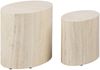 C Design Furniture Rico Couchtisch in Beige Travertine Optik 2er Set, Platzsparende Ovale Beistelltische fürs Wohnzimmer, Moderne Satztische, B: 48 x H: 40 x T: 33 cm und B: 40 x H: 33x T: 24,5 cm Bild 1
