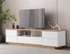 TV-Schrank Holz Weiß mit Gitterdesign, 5 Türen & offene Fächer, modernes Aufbewahrungsmöbel Bild 5