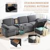 Ecksofa, Cord mit Stauraumhocker & Mittelkonsole, 266x136x82 cm, Dunkelgrau Bild 3