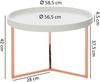 Couchtisch JESI 58,5 x 42 x 58,5 cm Weiß / Kupfer Sofatisch Metall Rund, Designer Retro Wohnzimmertisch modern, Kleiner Loungetisch mit Metallgestell, Runder Tabletttisch mit Holz-Platte Bild 4