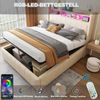 Polsterbett 160*200cm mit LED-Beleuchtung und USB-Steckdose, Kopfteil mit Einlegeb?den und Stauraum, Mit Hydraulik fr die Lagerung, Erwachsenenbett Doppelt, Leinenstoff Beige Bild 5