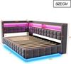 Merax Einzelbett, Polsterbett Schlafsofa 90 × 200 cm, Mit Hydraulischem Stauraum, Holzregal, LED-Lichtleiste, Steckdose, USB- und Typ-C-Ladeanschlüssen, Samt, Dunkelgrau Bild 4