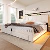 Polsterbett mit LED-Streifen, Schubladen, Lattenrost, Aufbewahrung, USB und Type-C, 180x200 cm, gepolsterter Kopfteil mit Regal, Stauraumbett, Doppelbett, Leinen Bild 2