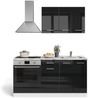 Singleküche R-Line Schwarz Hochglanz/Weiß 160 cm mit Herdumbauschrank mit Arbeitsplatte Vicco Bild 5