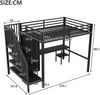 Hochbett, Metall mit Schreibtisch & Stauraumtreppe, Metall, Schwarz, 140 × 200 cm Bild 4