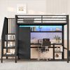 Hochbett, Metall mit Schreibtisch & Stauraumtreppe, Metall, Schwarz, 140 × 200 cm Bild 3