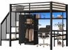 Hochbett, Metall mit Schreibtisch & Stauraumtreppe, Metall, Schwarz, 140 × 200 cm Bild 5
