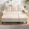 3-Sitzer Wohnlandschaft H 85 x T 185 x B 135 cm aus Chenille in Beige mit Schlaffunktion, Liegefläche 156 x 115 cm Bild 3