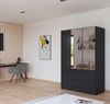 Rauch Möbel Costa, Kleiderschrank für Schlafzimmer, Kinderzimmer, Babyzimmer, Garderobe, 3-türig, Spiegel, 2 Schubladen, Push-to-Open, Zubehör Premium, Farbe Grau metallic, Schwarz, Breite 136 cm Bild 2