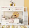Bett 140x200 cm als Etagenbett mit Treppenregal und Stauraum – robustes Kiefernholz, weiß Bild 2