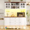 Merax Highboard Küchenschrank mit RGB-LED-Beleuchtung, verstellbaren Böden, Metall-Weinglashalter, MDF-Korpus, Gummibaumholz-Füße, Weiß Bild 2