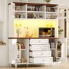 Merax Highboard Küchenschrank mit RGB-LED-Beleuchtung, verstellbaren Böden, Metall-Weinglashalter, MDF-Korpus, Gummibaumholz-Füße, Weiß Bild 3
