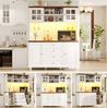 Merax Highboard Küchenschrank mit RGB-LED-Beleuchtung, verstellbaren Böden, Metall-Weinglashalter, MDF-Korpus, Gummibaumholz-Füße, Weiß Bild 5