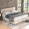 Polsterbett,Doppelbett,hydraulisches Funktionsbett,Samt,Streifen-Stil,Continentalbett,höhenverstellbares Kopfteil,180 x 200,Beige Bild 4
