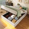 Polsterbett 90x200 mit LED, USB & Typ-C, hydraulischem Stauraum, Leinenbezug, seitliche Taschen,Beige Bild 2