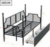 Metallbett 90x200 cm mit 2 Schubladen,Vintage Eisenbett Sofa,Schwarz,Schlafsofa mit Stauraum & Metallrahmen Bild 5