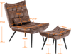 MCombo Sessel mit Hocker 4779BR, moderner Relaxsessel mit Taillenkissen für Wohnzimmer, Retro Vintage Lesesessel Loungesessel Stuhl Polstersessel, Mikrofaserstoff, Braun Bild 3