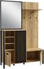 Forte JYTANA Garderobe 130, skandinavische Garderobe mit Spiegel, Kleiderstange und Aufbewahrung, Holzwerkstoff, Mauvella Eiche Holzdekor / Schwarz, 132 cm breit x 200,3 cm hoch x 40,2 cm tief Bild 5