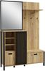 Forte JYTANA Garderobe 130, skandinavische Garderobe mit Spiegel, Kleiderstange und Aufbewahrung, Holzwerkstoff, Mauvella Eiche Holzdekor / Schwarz, 132 cm breit x 200,3 cm hoch x 40,2 cm tief Bild 3